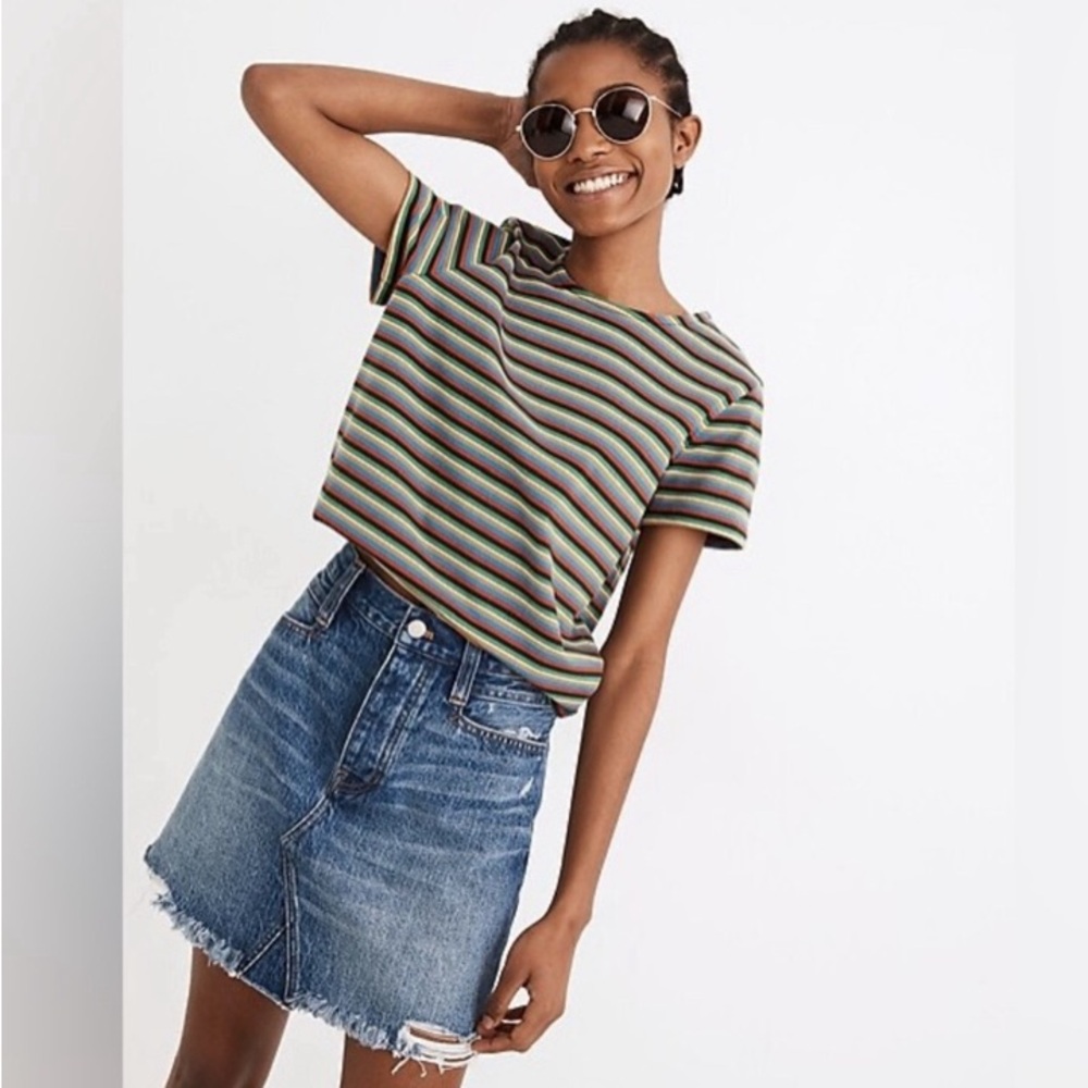 Madewell Rigid Denim Straight Midi Skirt: Deconstructed Edition Size 25